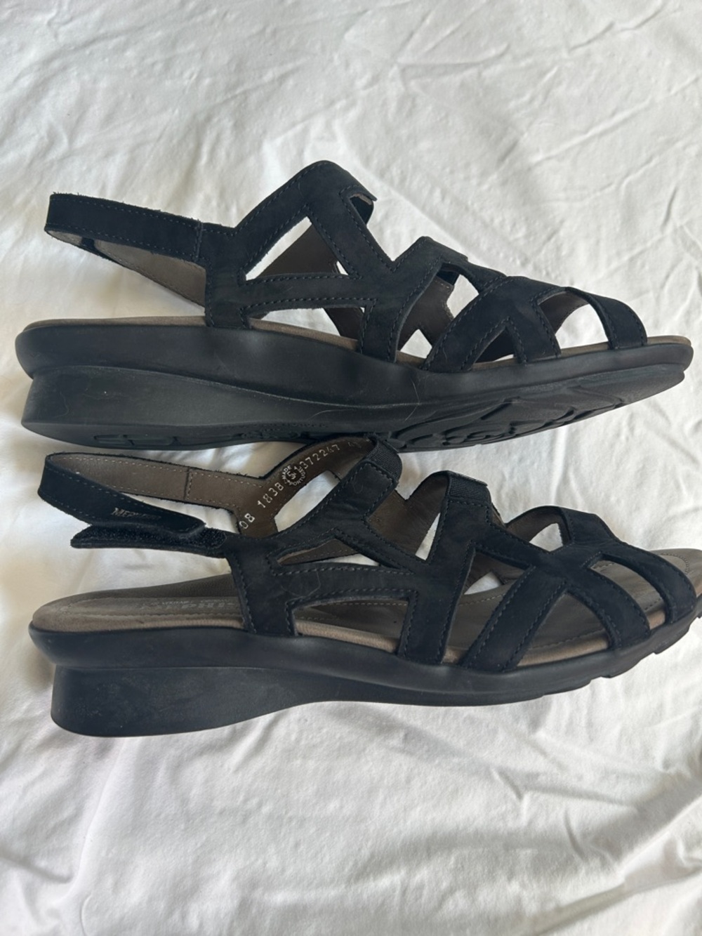 Mephisto Women's Black Suede Geometric Cutout Slingback Sandals - Picture 2 of 5